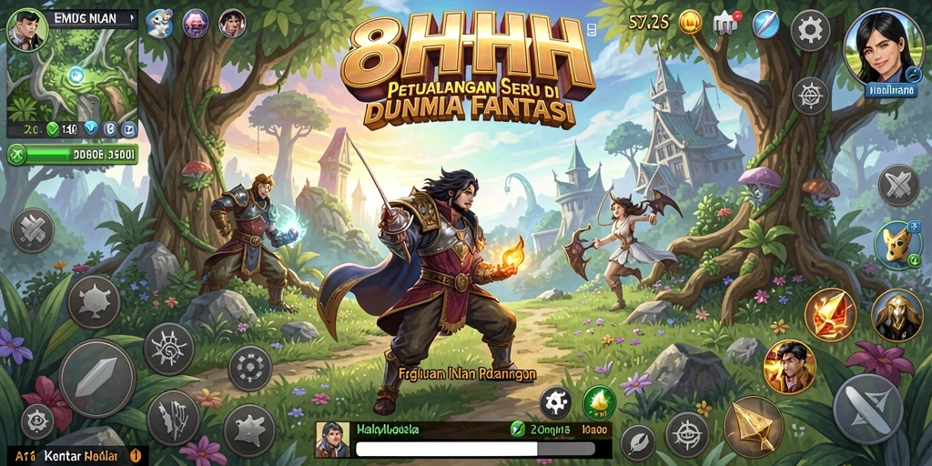 Screenshot gameplay 8HHH menunjukkan petualangan mendebarkan di dunia fantasi.