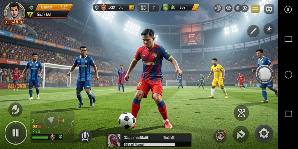 Tampilan menarik dari gameplay ALISANRP yang menampilkan aksi sepak bola seru.