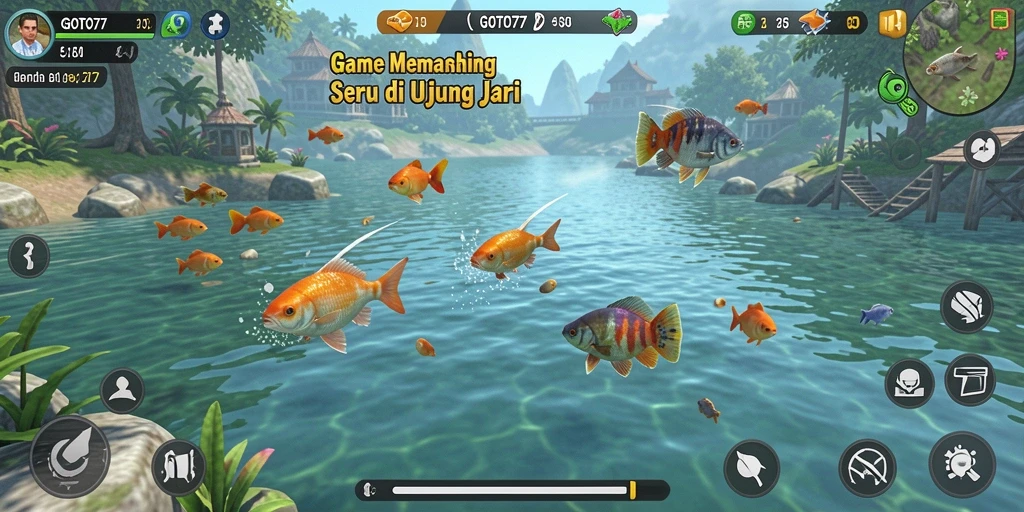 Screenshot gameplay <strong>GOTO77</strong> dengan aksi memancing yang mendebarkan.