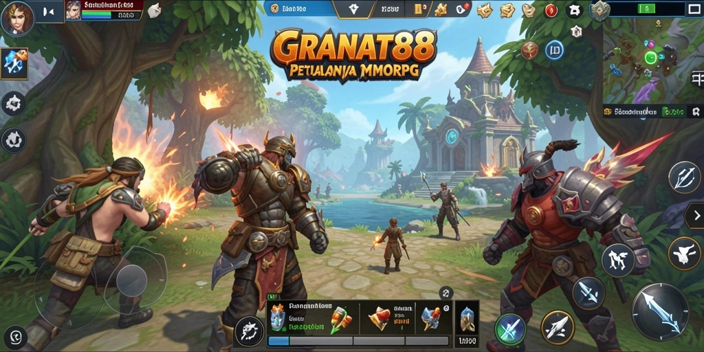 Screenshot gameplay GRANAT88 menampilkan pertarungan seru dan eksplorasi dunia fantastis.