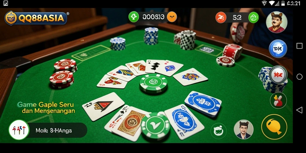 Tampilan gameplay Gaple yang seru dan menarik di QQ88ASIA.