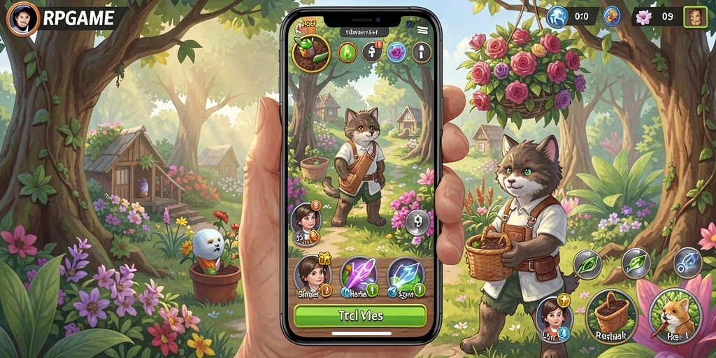Tangkapan layar menunjukkan gameplay berkebun yang menarik di RPGAME.