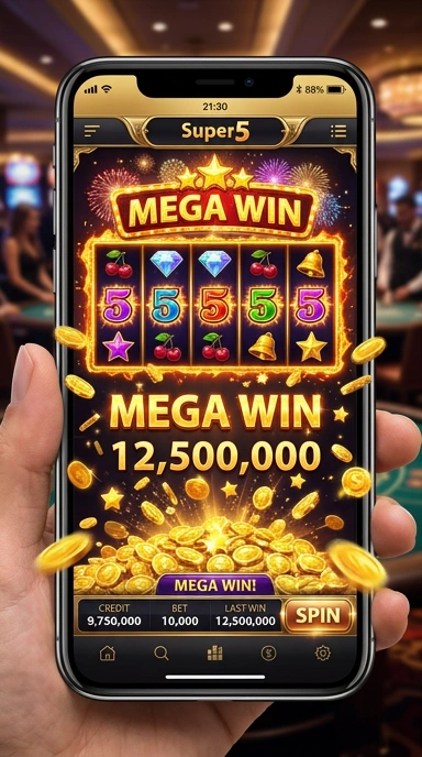Tampilan utama aplikasi super5 dengan berbagai pilihan aplikasi.